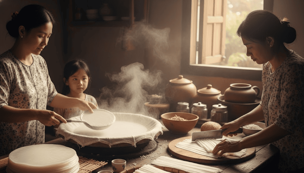 Pho noodle is white, soft yet resilient, able to absorb hot broth